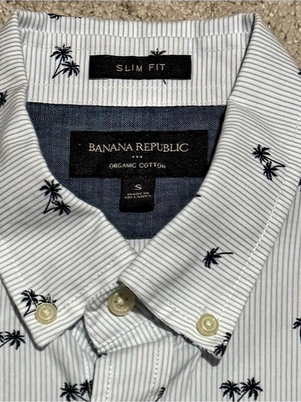 Banana Republic Men's Slim Fit Striped Palm Tree Tropical Button Down Shirt - S